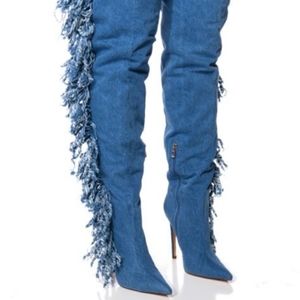 AZALEA WANG OVER THE KNEE FRINGE DENIM BOOT (9) 😍